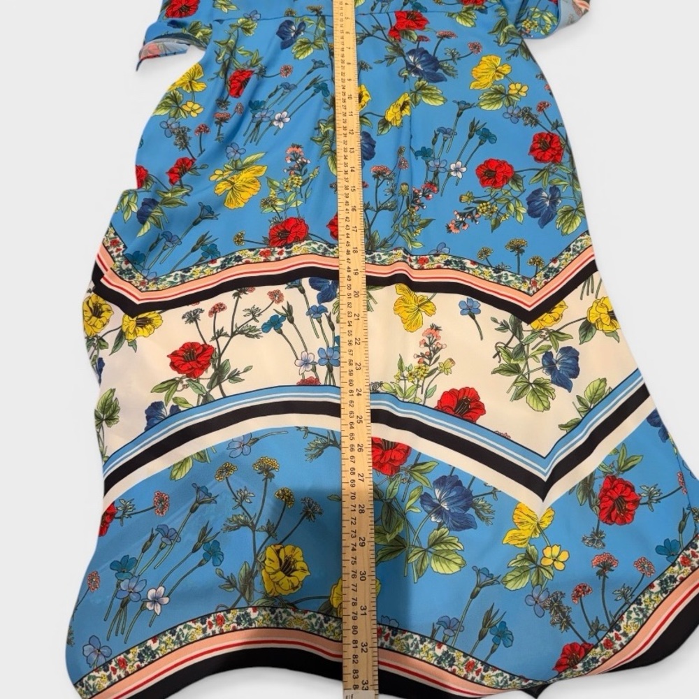 Alice & Olivia Floral Button-Front Blue & Cream Shirt Dress - Picture 6 of 9